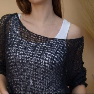 Free people alpaca Mix cropped sweater open crochet size M